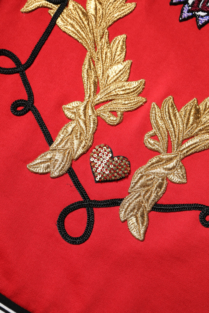 Suéter rojo de algodón con lentejuelas Queen de Dolce & Gabbana