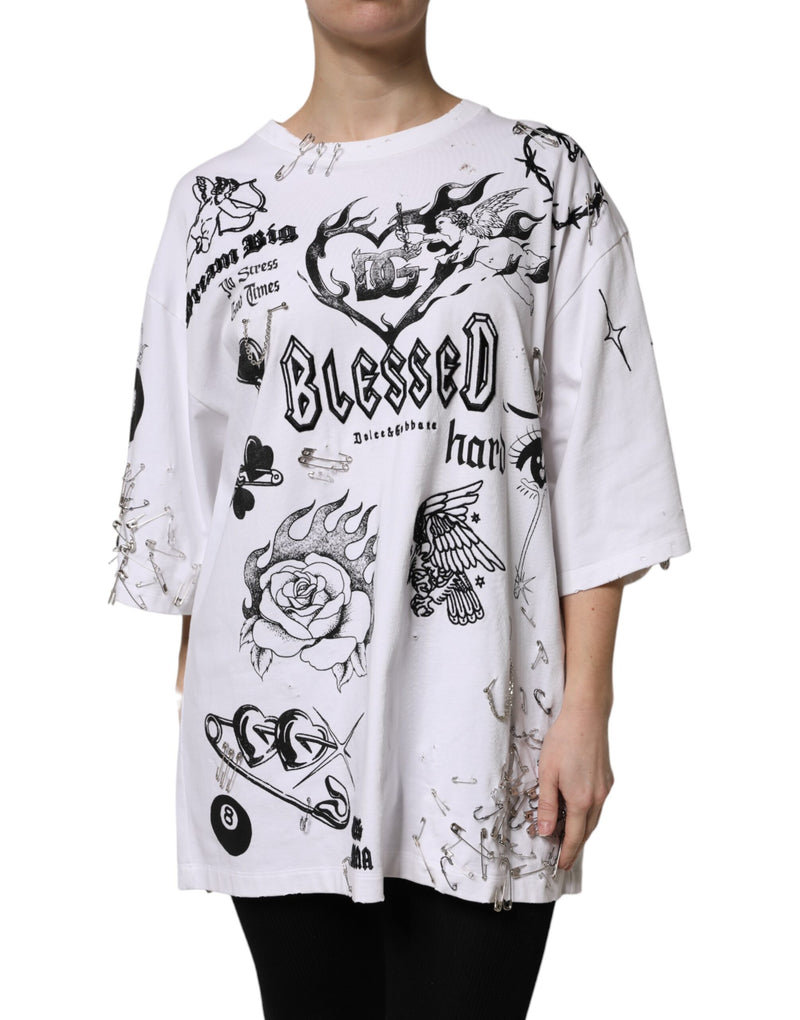 T-shirt blanc en coton avec imprimé DG BLESSED Dolce & Gabbana
