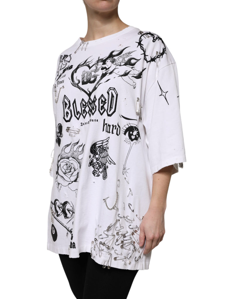 T-shirt blanc en coton avec imprimé DG BLESSED Dolce & Gabbana