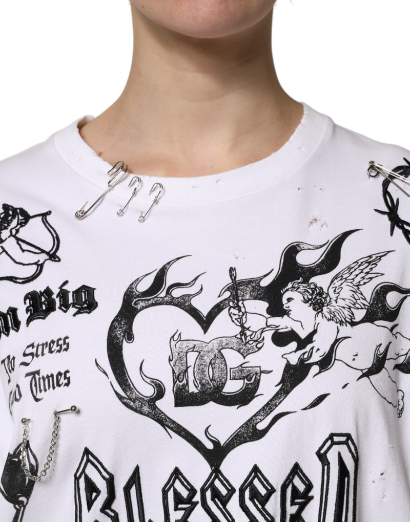 T-shirt blanc en coton avec imprimé DG BLESSED Dolce & Gabbana