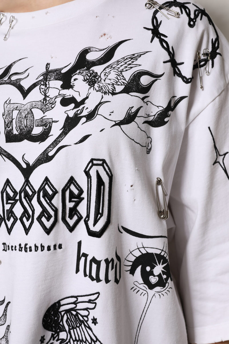 T-shirt blanc en coton avec imprimé DG BLESSED Dolce & Gabbana