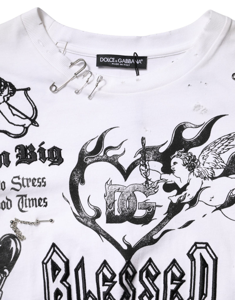 T-shirt blanc en coton avec imprimé DG BLESSED Dolce & Gabbana