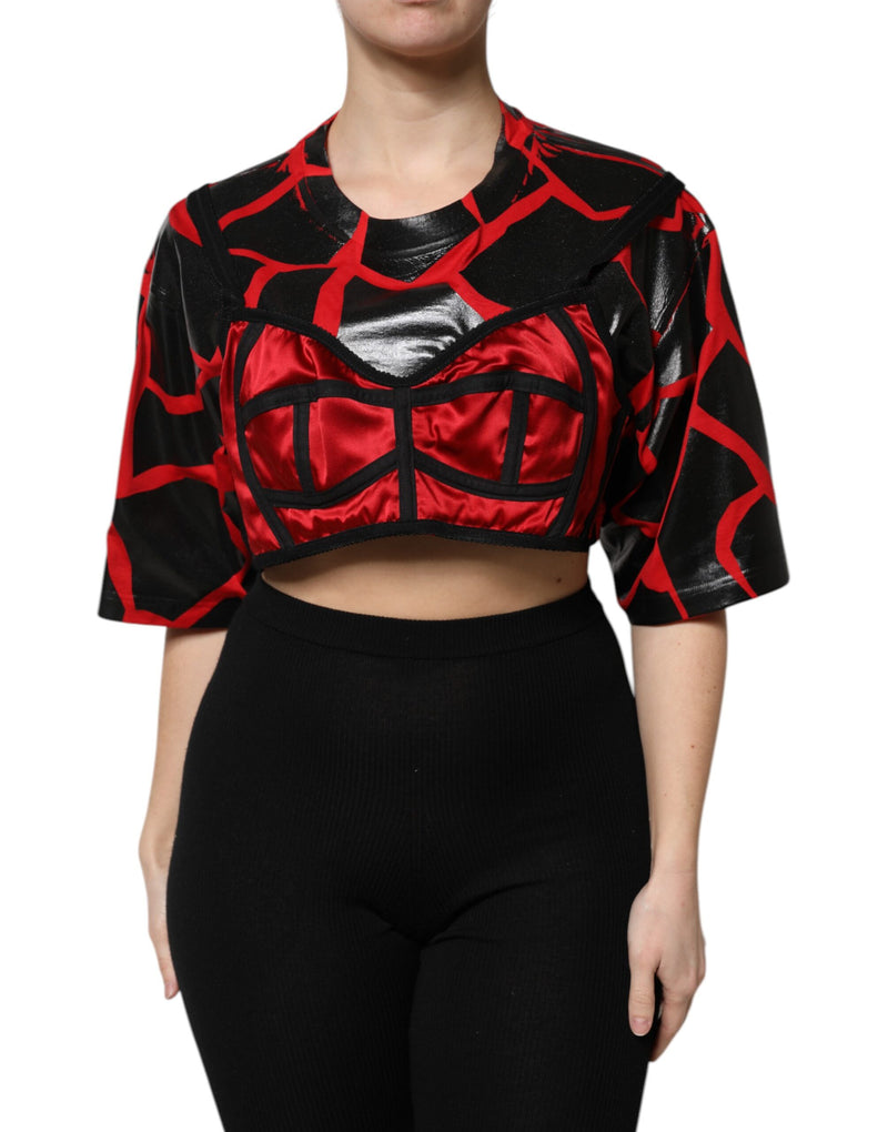 Top corto rojo y negro de algodón Dolce & Gabbana con detalles de corsé