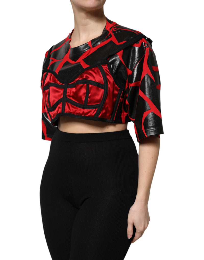 Top corto rojo y negro de algodón Dolce & Gabbana con detalles de corsé