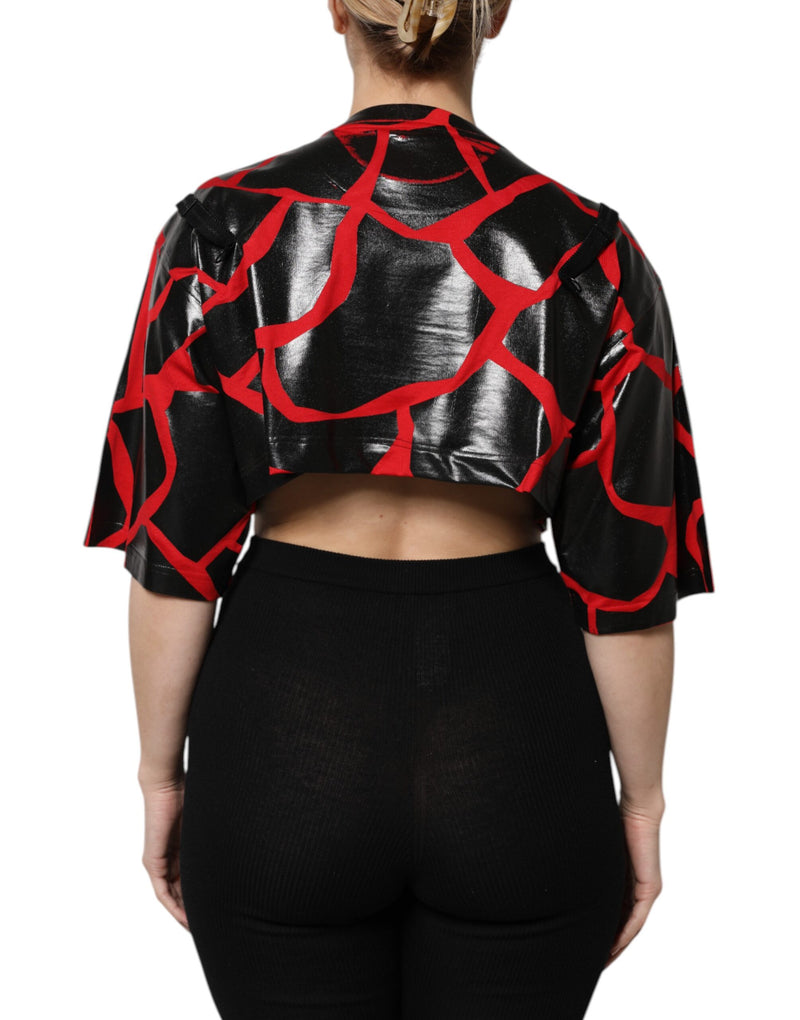 Top corto rojo y negro de algodón Dolce & Gabbana con detalles de corsé