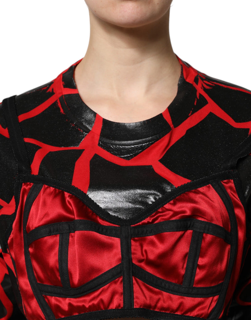 Top corto rojo y negro de algodón Dolce & Gabbana con detalles de corsé