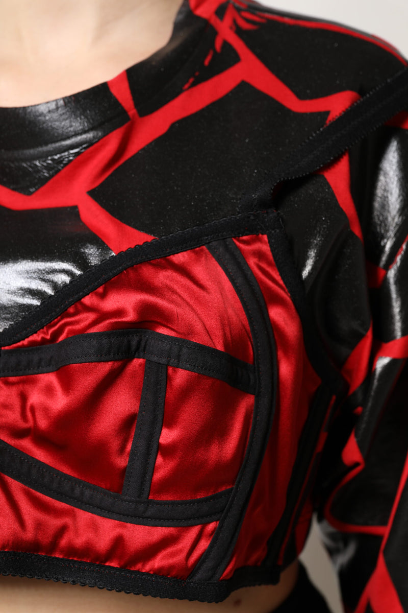 Top corto rojo y negro de algodón Dolce & Gabbana con detalles de corsé