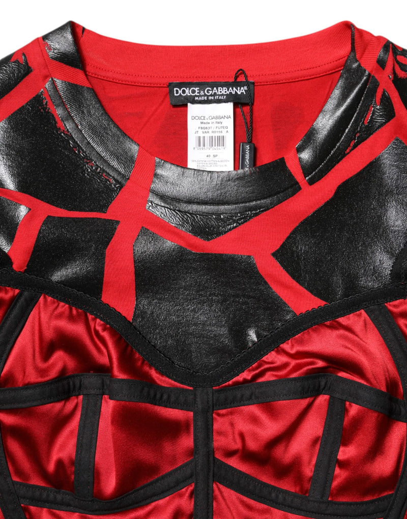 Top corto rojo y negro de algodón Dolce & Gabbana con detalles de corsé
