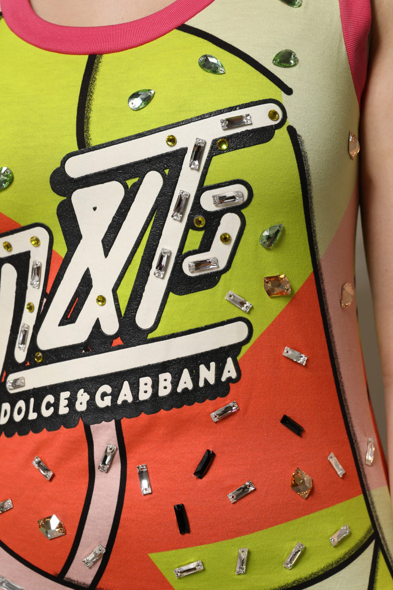 Top multicolorido Dolce & Gabbana com estampa e aplicações de cristais