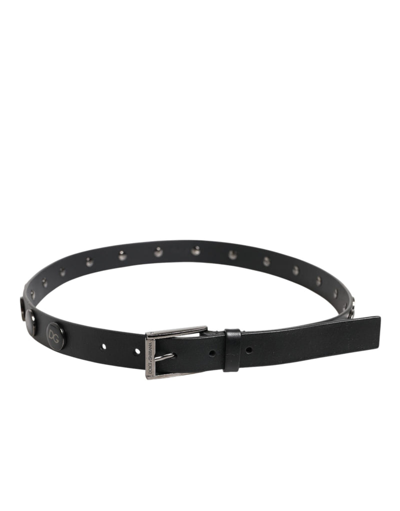 Cinto de couro de luxo preto Dolce & Gabbana com fivela e tachas DG