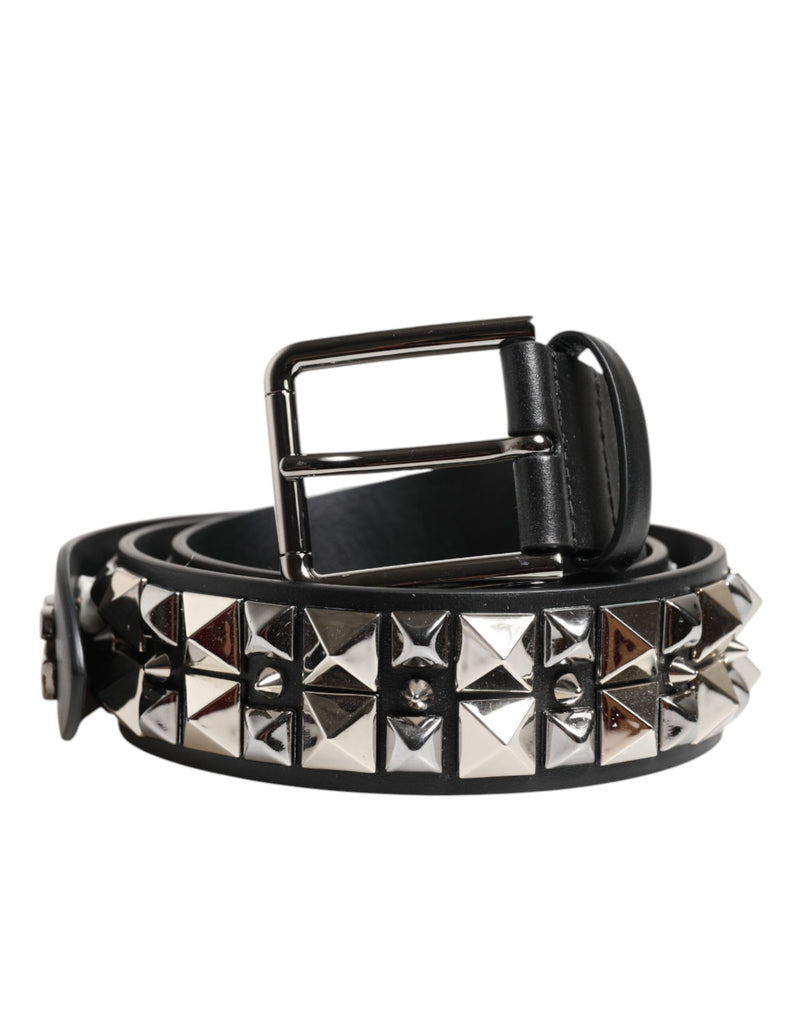 Ceinture Dolce & Gabbana en cuir de veau noir à boucle argentée ornée de clous