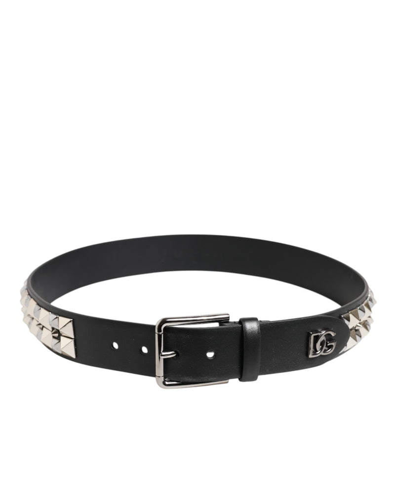 Ceinture Dolce & Gabbana en cuir de veau noir à boucle argentée ornée de clous