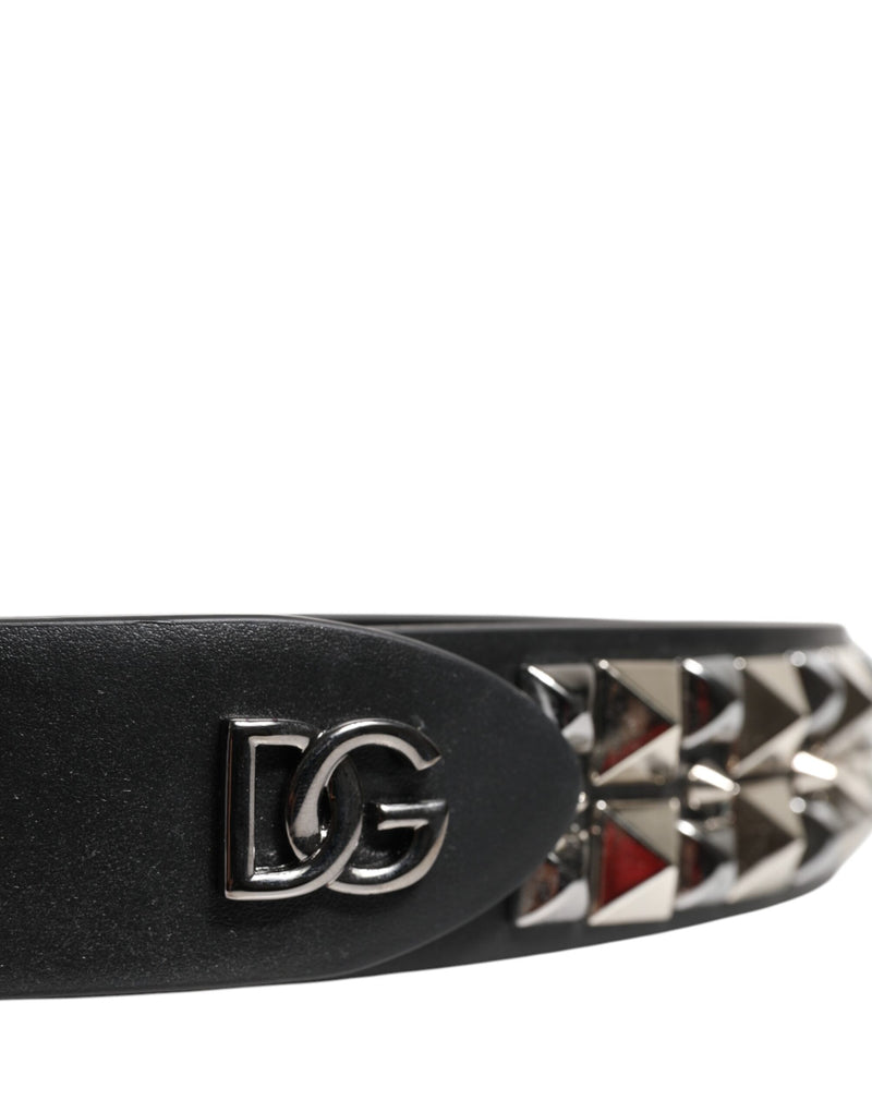 Ceinture Dolce & Gabbana en cuir de veau noir à boucle argentée ornée de clous