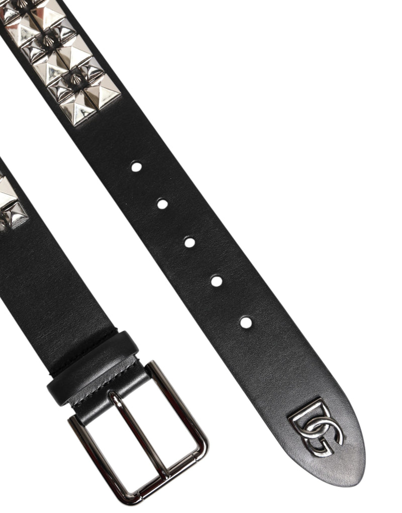 Ceinture Dolce & Gabbana en cuir de veau noir à boucle argentée ornée de clous