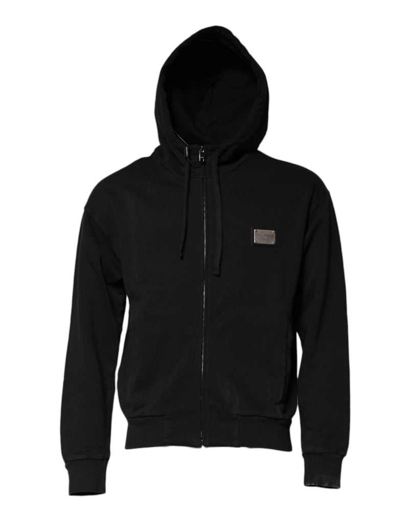 Sudadera Dolce & Gabbana negra para hombre con capucha, cremallera completa y logotipo