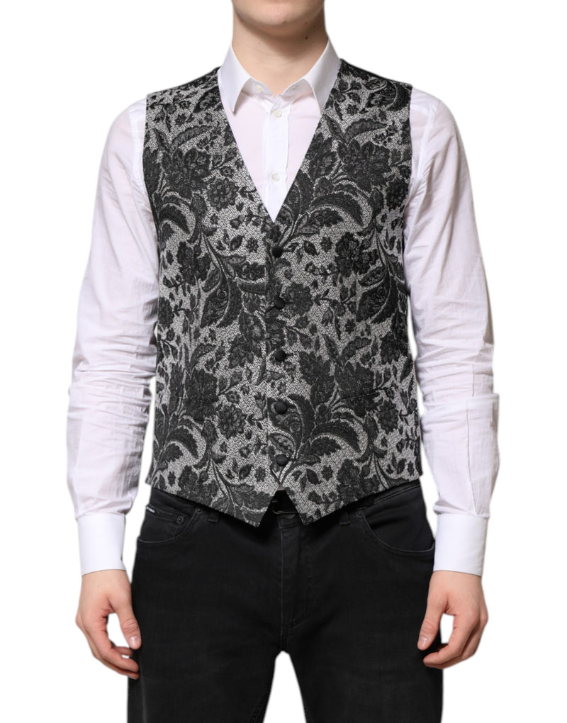 Gilet de cérémonie pour homme en brocart noir et gris Dolce & Gabbana