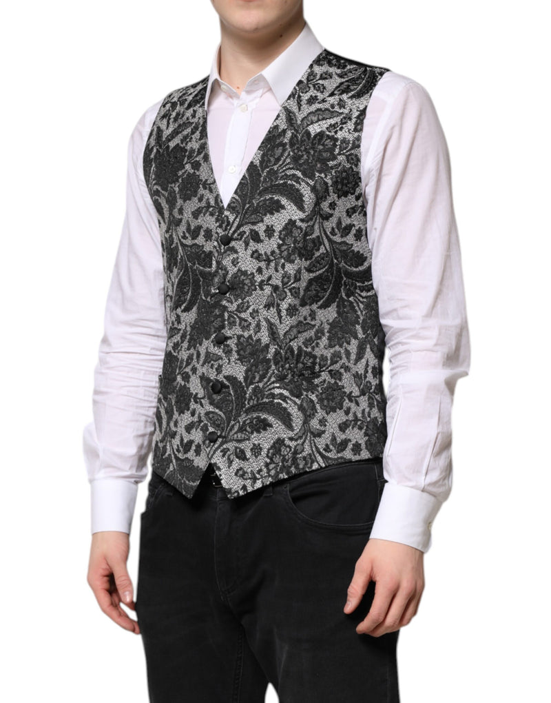 Gilet de cérémonie pour homme en brocart noir et gris Dolce & Gabbana