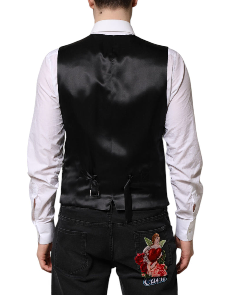 Gilet de cérémonie pour homme en brocart noir et gris Dolce & Gabbana