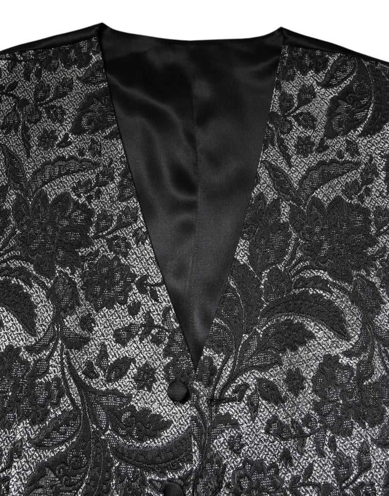 Gilet de cérémonie pour homme en brocart noir et gris Dolce & Gabbana