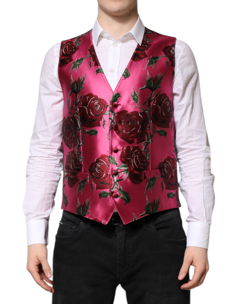 Gilet de cérémonie pour homme en satin rose à fleurs Dolce & Gabbana