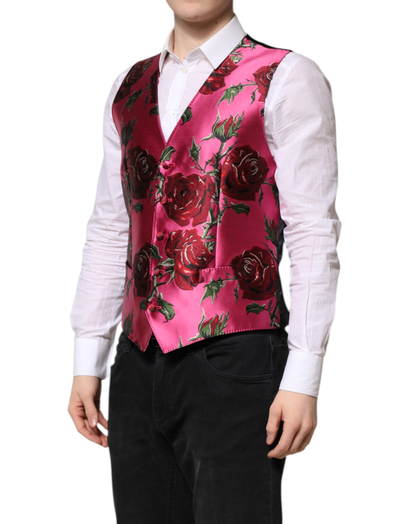 Gilet de cérémonie pour homme en satin rose à fleurs Dolce & Gabbana