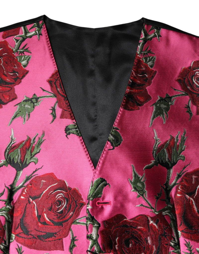 Gilet de cérémonie pour homme en satin rose à fleurs Dolce & Gabbana