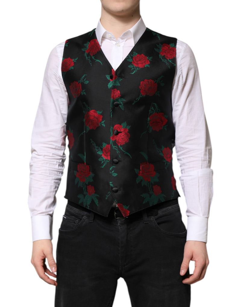 Gilet de cérémonie pour homme en brocart rouge à fleurs Dolce & Gabbana