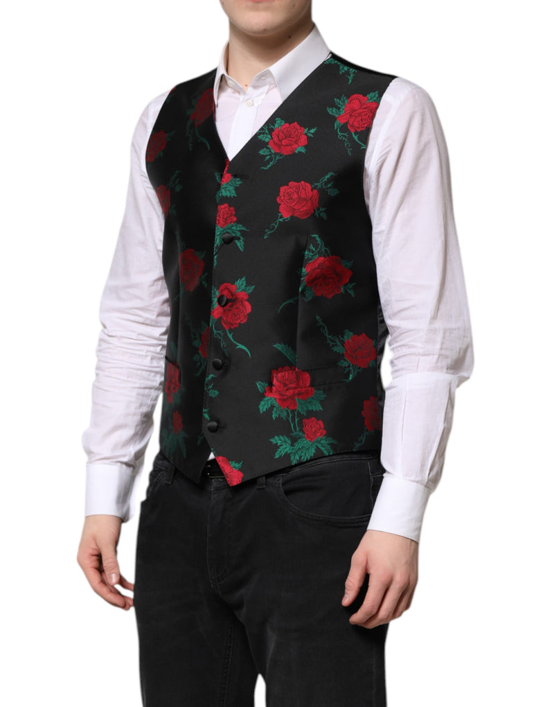 Gilet de cérémonie pour homme en brocart rouge à fleurs Dolce & Gabbana
