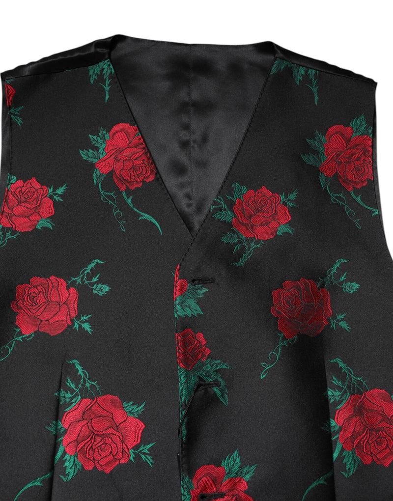 Gilet de cérémonie pour homme en brocart rouge à fleurs Dolce & Gabbana