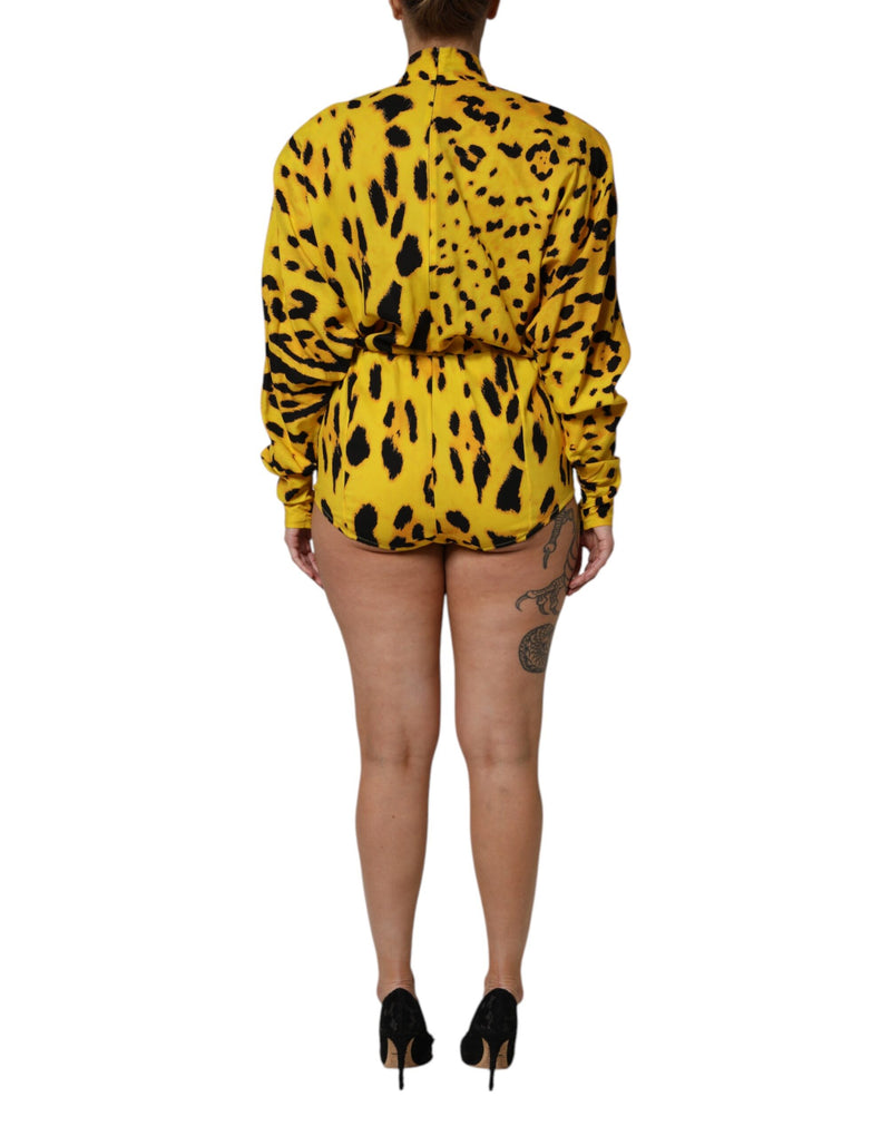 Dolce & Gabbana Yellow Leopard Long Sleeves Jumpsuit Dress