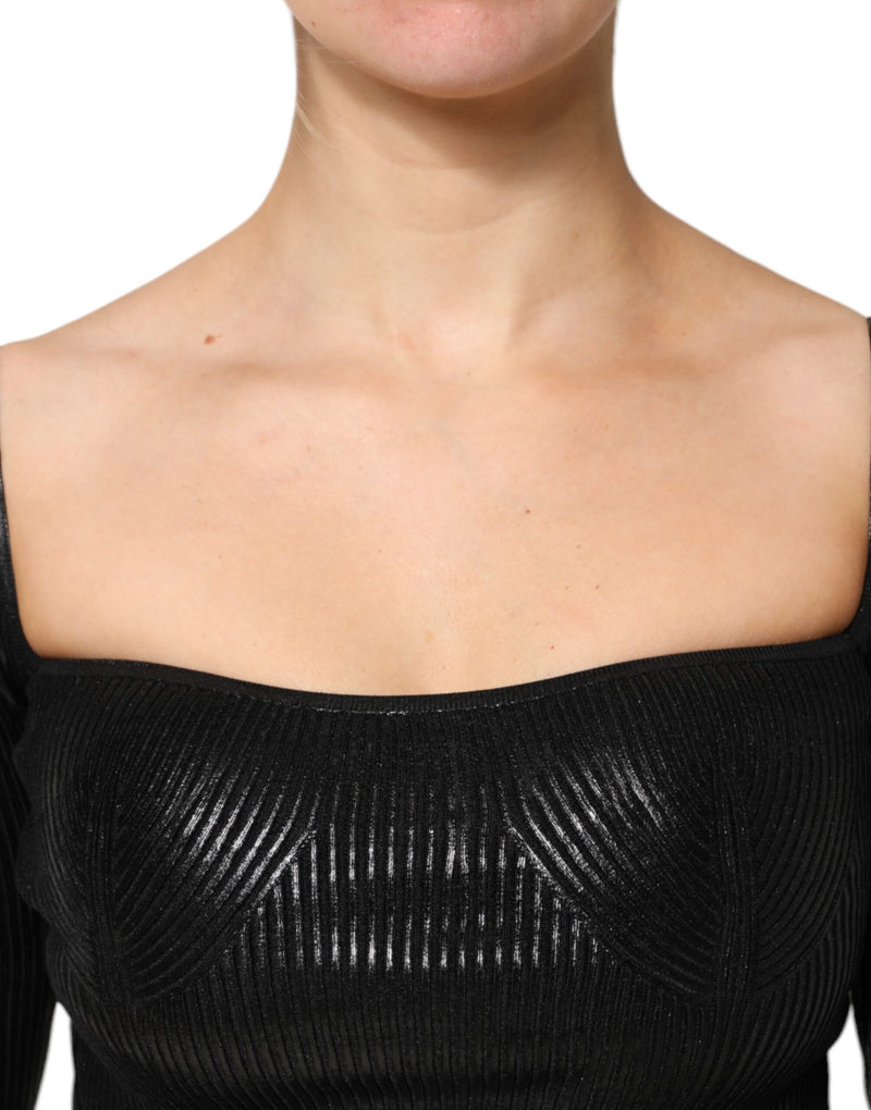 Dolce & Gabbana Black Viscose Long Sleeves Fitted Blouse Top