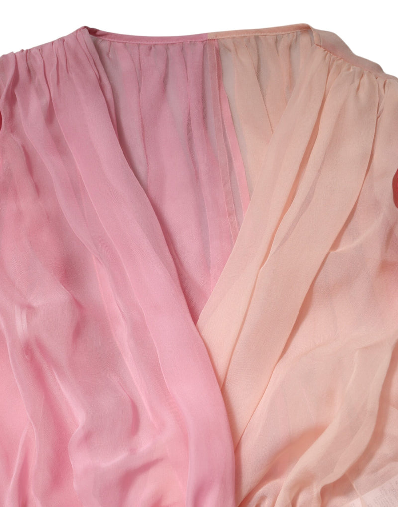 Dolce & Gabbana Pink Plunging V-neck Long Sleeves Blouse Top