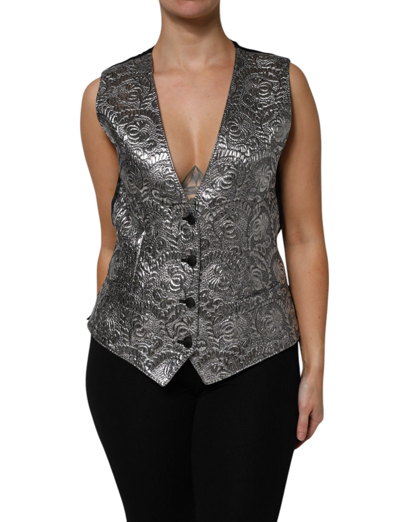 Colete sem mangas com jacquard floral prateado Dolce & Gabbana