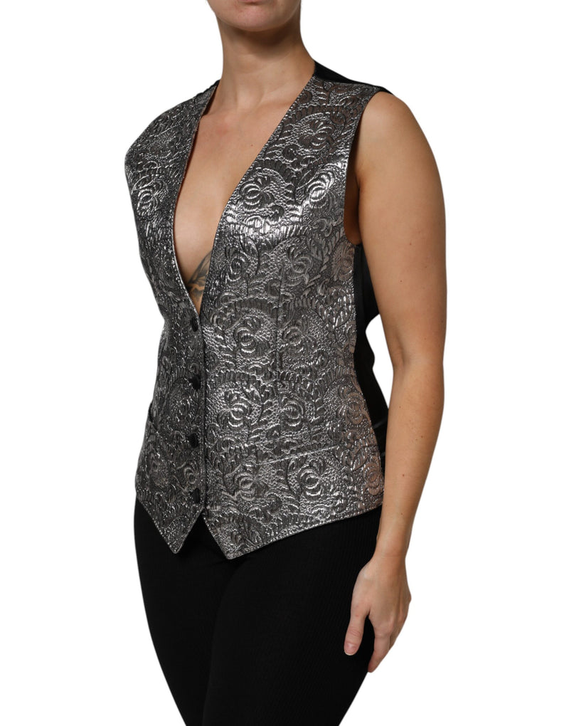 Colete sem mangas com jacquard floral prateado Dolce & Gabbana