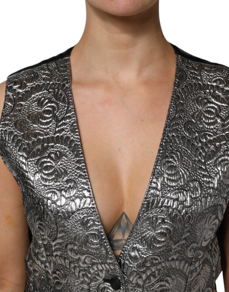 Colete sem mangas com jacquard floral prateado Dolce & Gabbana