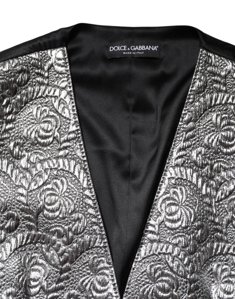 Colete sem mangas com jacquard floral prateado Dolce & Gabbana