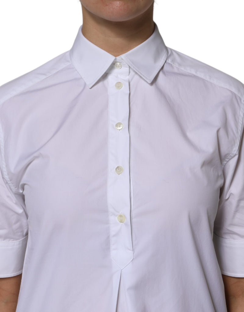 Dolce & Gabbana White Cotton Short Sleeves Collared Polo Top