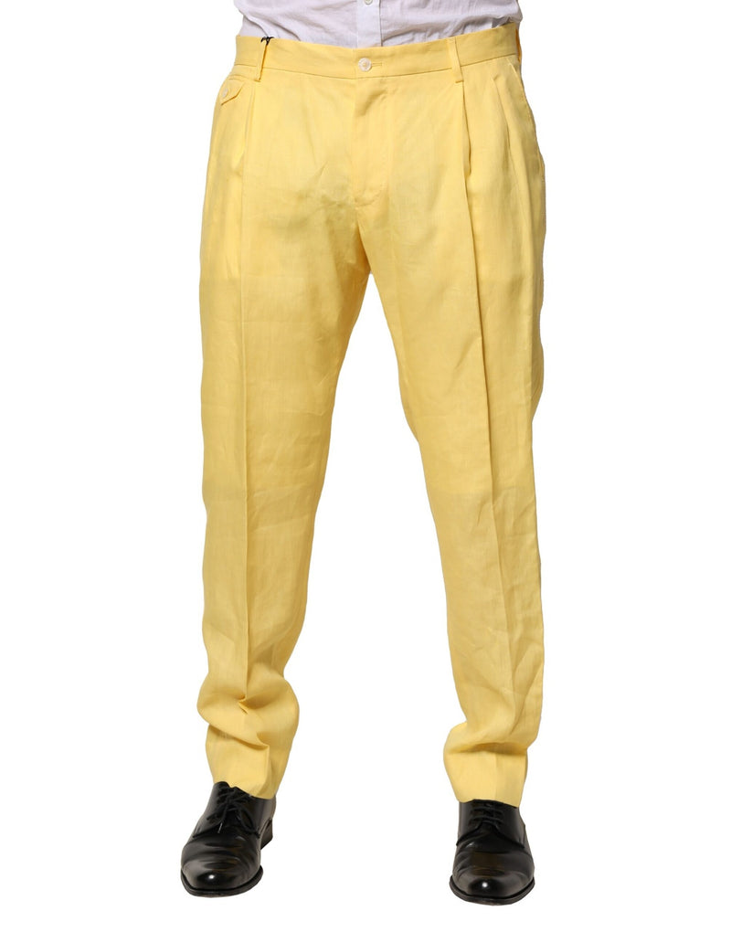 Pantalon habillé fuselé jaune en lin pour homme Dolce & Gabbana