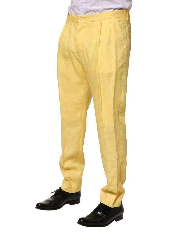 Pantalon habillé fuselé jaune en lin pour homme Dolce & Gabbana
