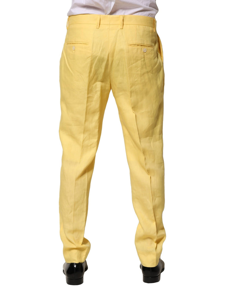 Pantalon habillé fuselé jaune en lin pour homme Dolce & Gabbana