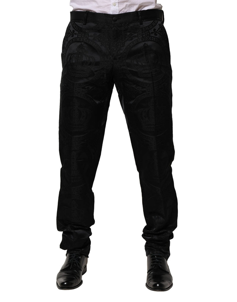 Pantalón de vestir de algodón negro con corona DG Dolce & Gabbana