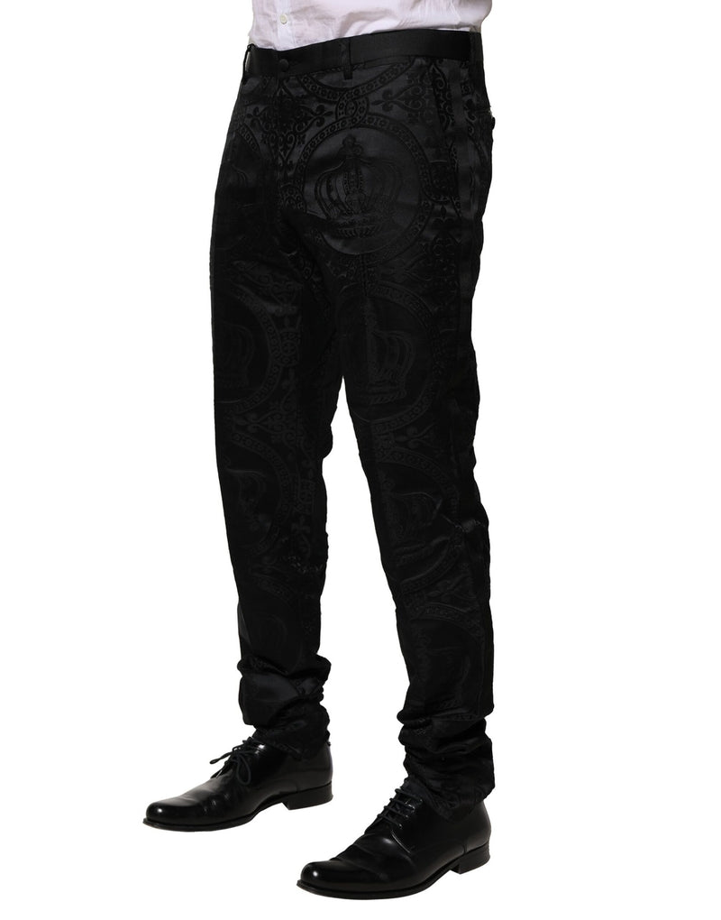 Pantalón de vestir de algodón negro con corona DG Dolce & Gabbana