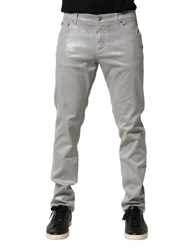 Jean slim en denim stretch de coton argenté Dolce & Gabbana