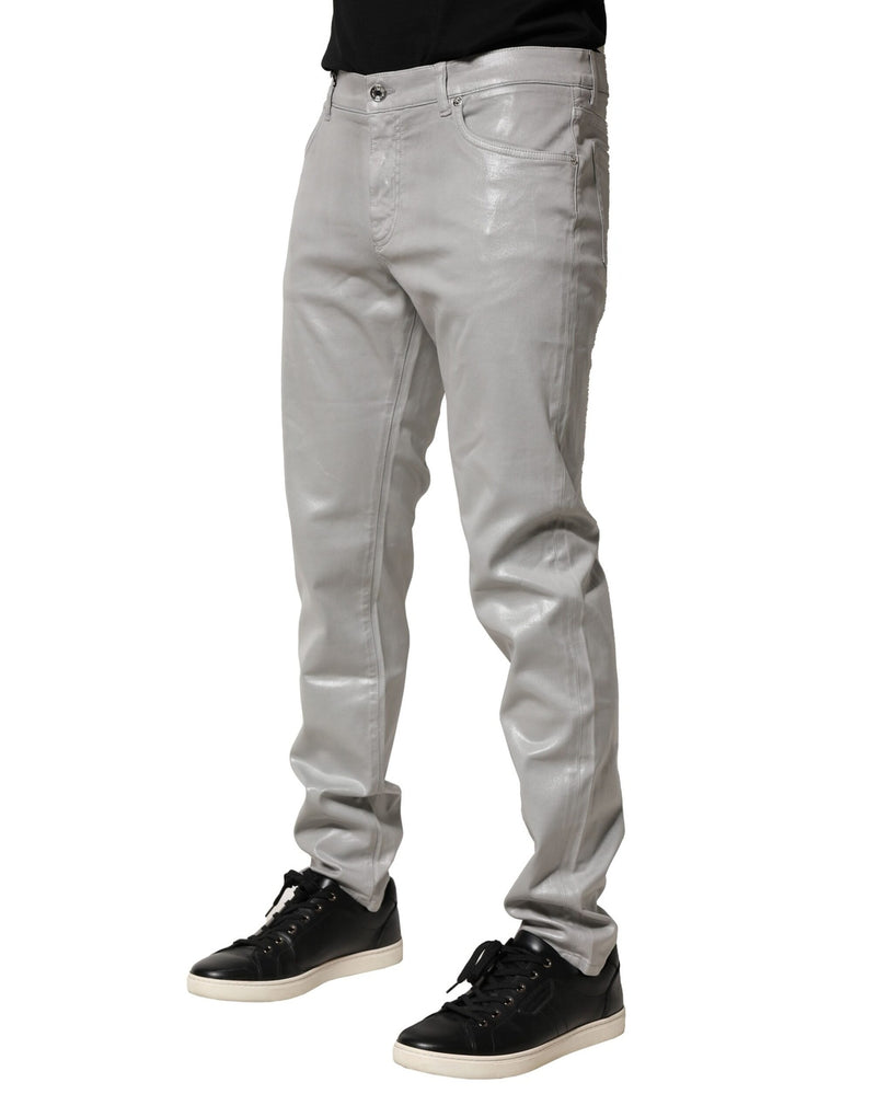 Jean slim en denim stretch de coton argenté Dolce & Gabbana
