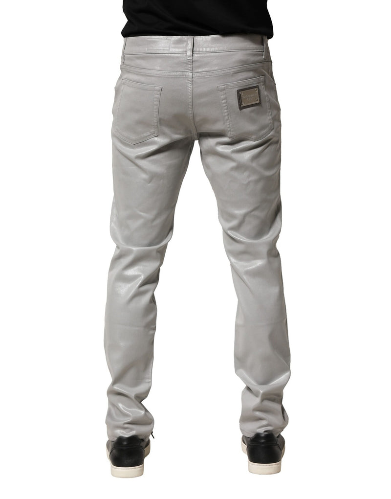 Jean slim en denim stretch de coton argenté Dolce & Gabbana