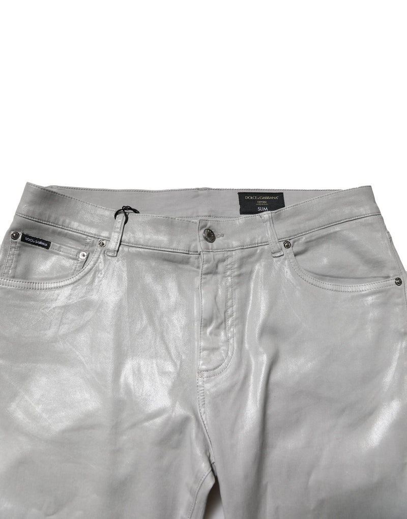 Jean slim en denim stretch de coton argenté Dolce & Gabbana