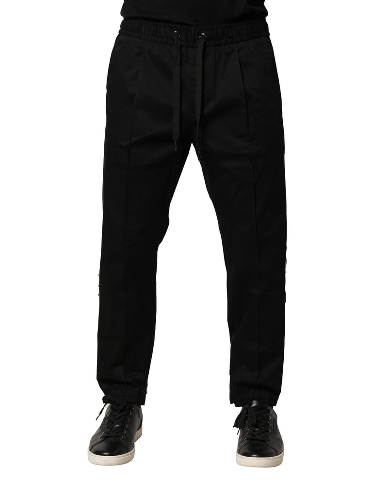 Pantalon de jogging à taille mi-haute en coton noir Dolce & Gabbana
