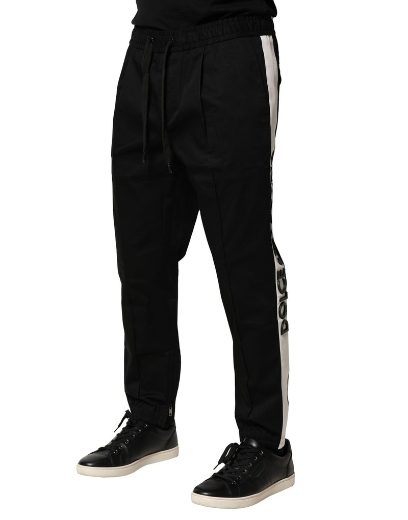 Pantalon de jogging à taille mi-haute en coton noir Dolce & Gabbana