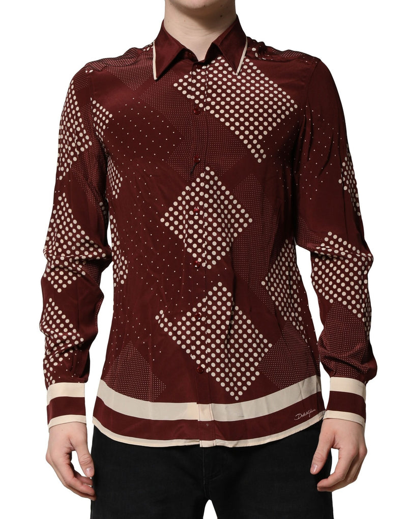 Camisa casual de seda bordô com bolinhas e mangas compridas Dolce & Gabbana