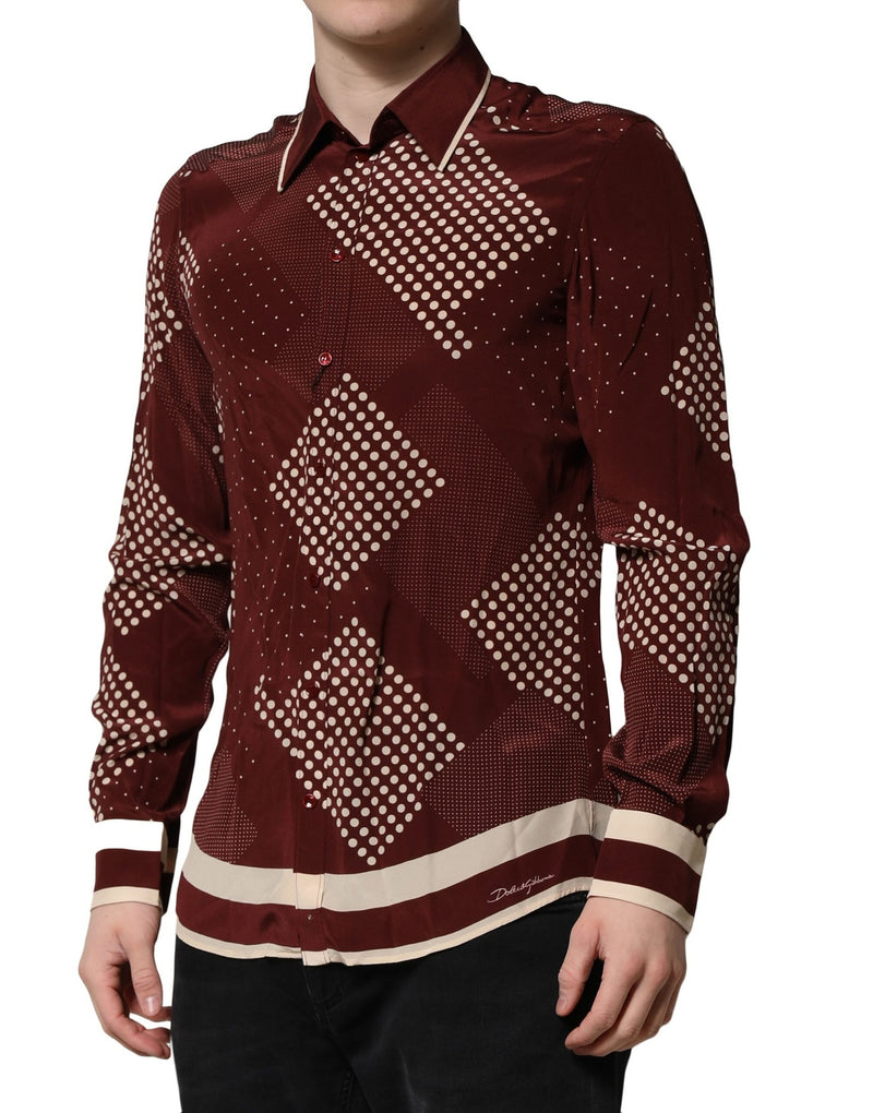 Camisa casual de seda bordô com bolinhas e mangas compridas Dolce & Gabbana